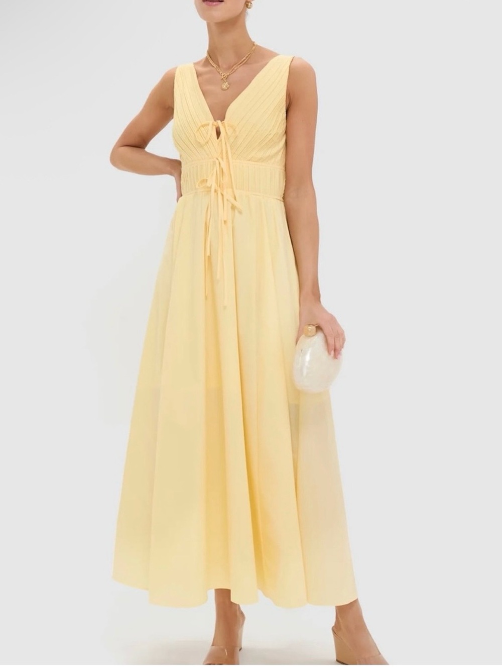 Moon River Yellow Tie-Front V-Neck Maxi Dress